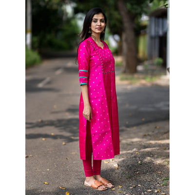 Rani Pink Banarasi Raw Silk Kurti
