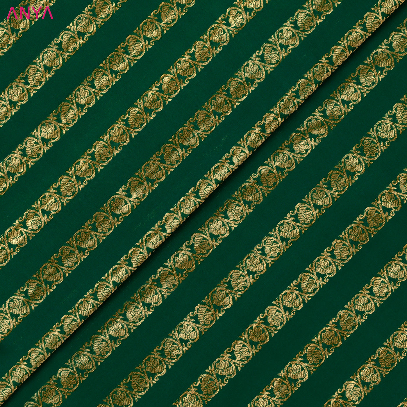 Bottle Green Kanchi Silk Fabric with Kodi Creeper Design