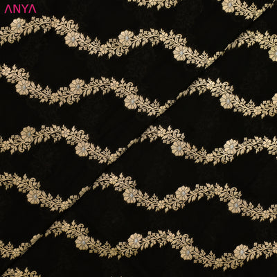 Black Banarasi Silk Fabric with Creeper Design