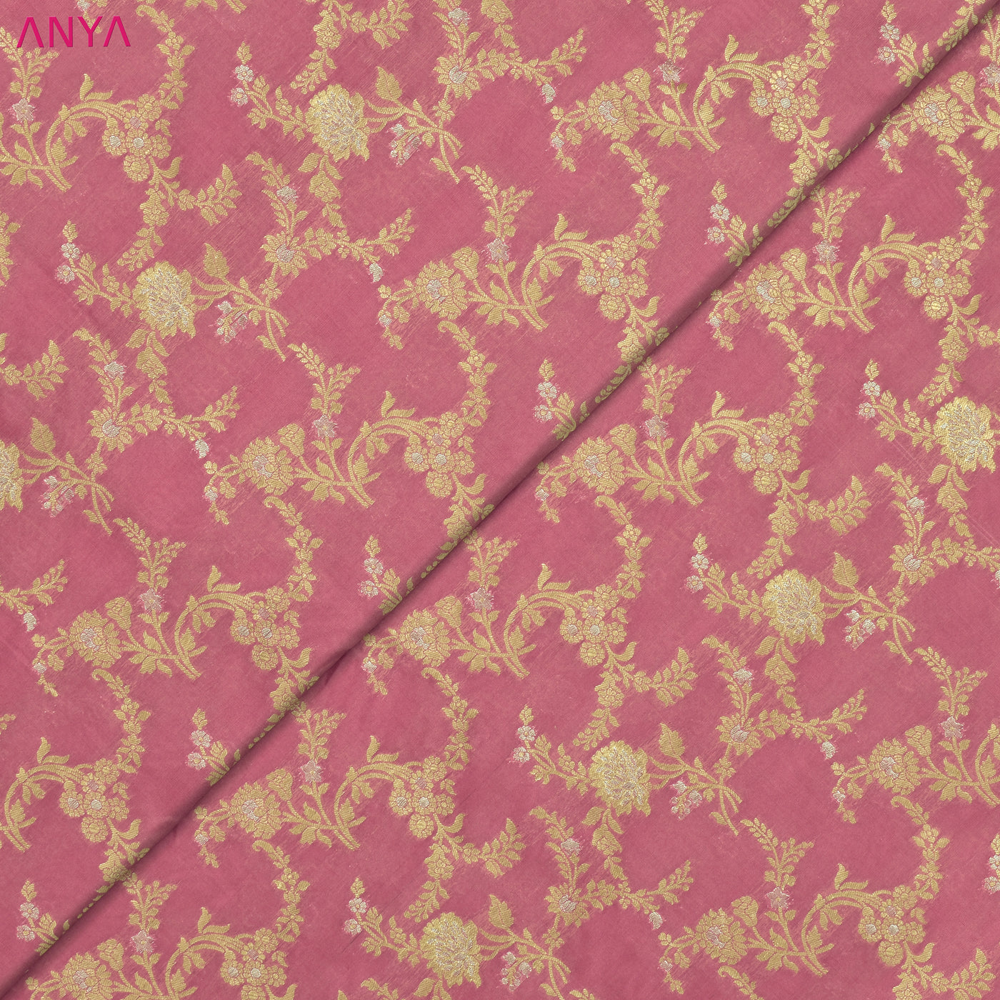 Lotus Pink Banarasi Silk Fabric with Creeper Design
