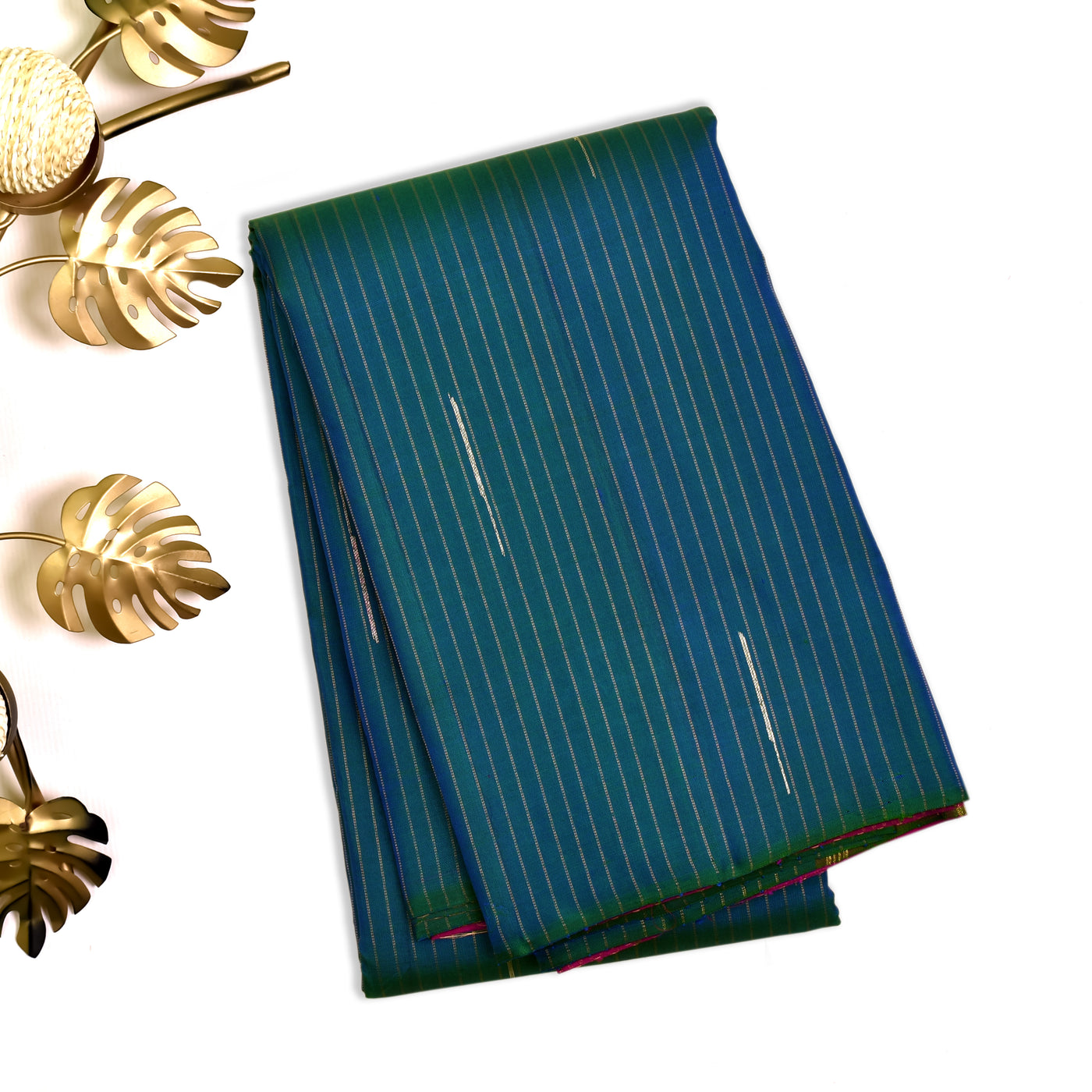 Peacock Blue Kanchipuram Silk Saree with Muthu Zari Lines Design