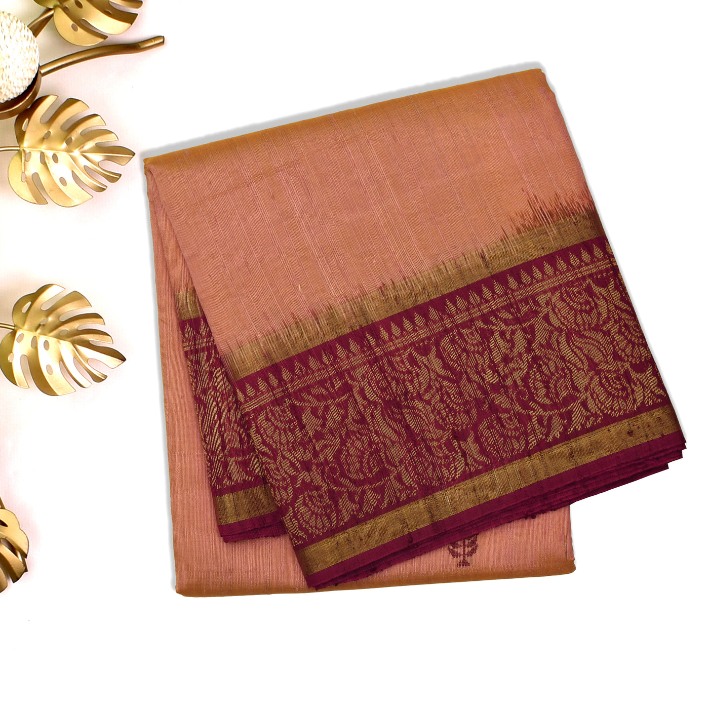 Peach Tussar Raw Silk Saree