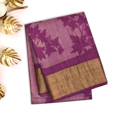 Magenta Tussar Silk Saree with Floral Creeper Design