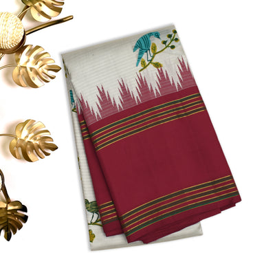 Off White Hand Painted Kanchi Silk Saree