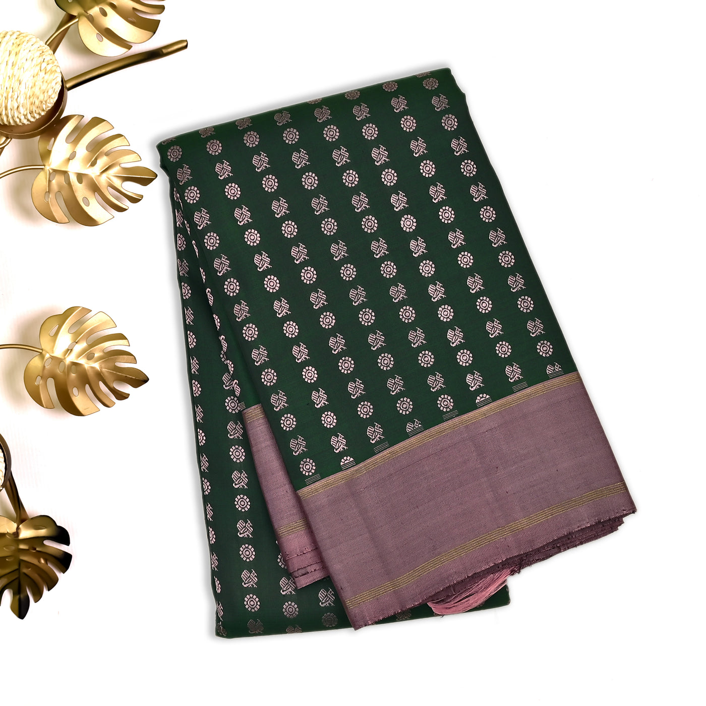 Bottle Green Kanchipuram Silk Saree with Thread Butta Design