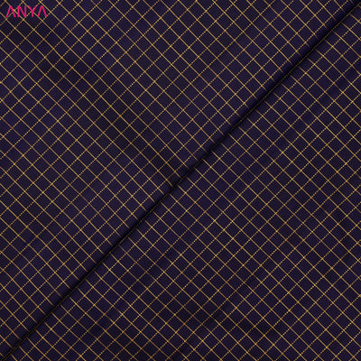 Navy Blue Kanchi Silk Fabric with Small Zari Checks Design