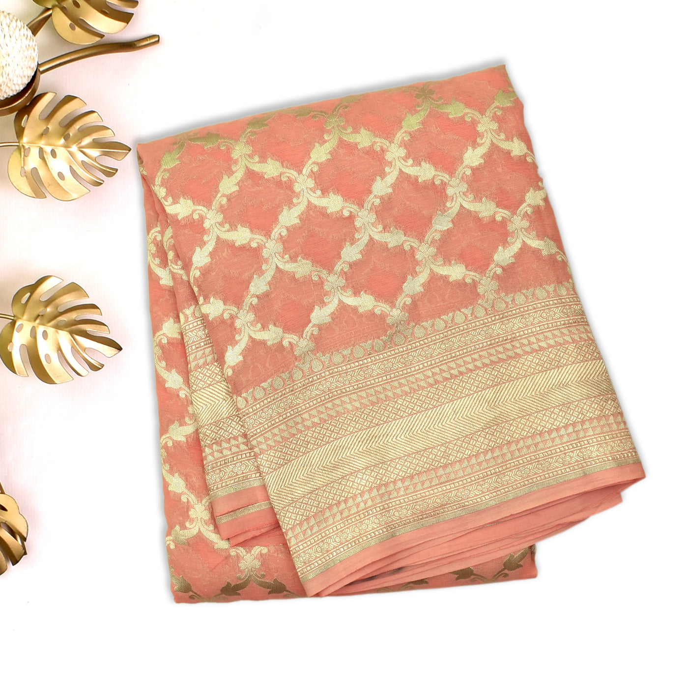 Baby Pink Georgette Banarasi Silk Saree
