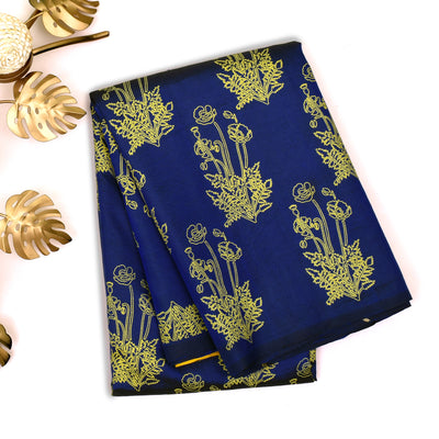 MS Blue Printed Kanchi Silk Saree with Yellow Pallu