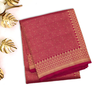 Red Banarasi Silk Saree with Zari Stripes Design