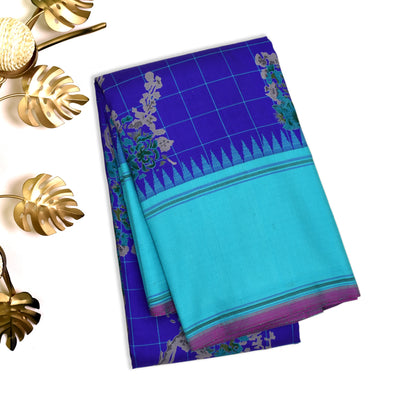 MS Blue Printed Kanchi Silk Saree with Floral Kattam Design