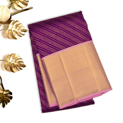 Magenta Kanchipuram Silk Saree with Cross Stripes Design