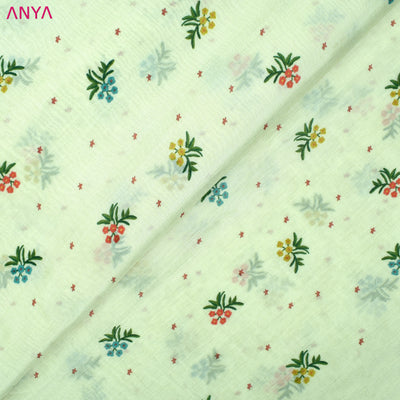 White Muslin Fabric with Floral Design