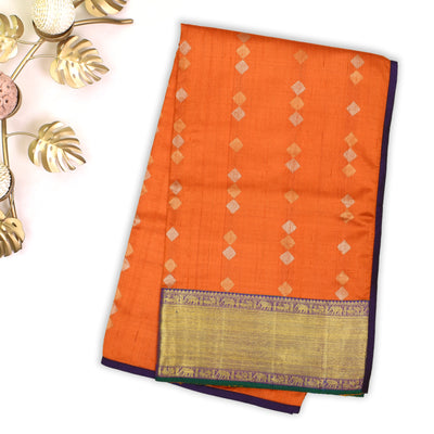 Orange Woven Tussar Silk Saree with Purple Kanchi Silk Border