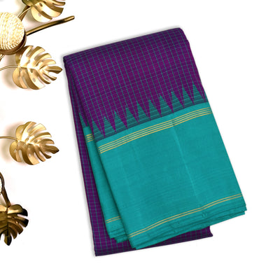 Violet Kanchipuram Silk Saree with Small Checks Design
