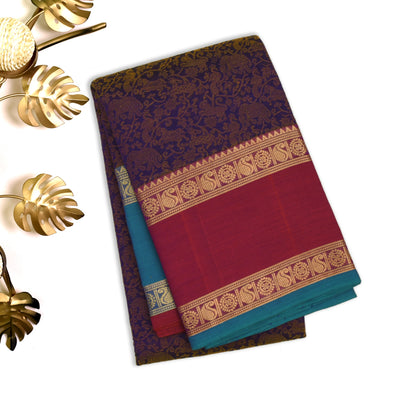 MS Blue Kanchi Cotton Saree with Vanasingaram Design