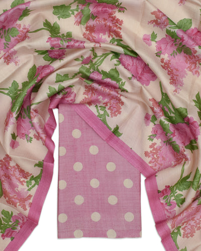 Onion Pink Tussar Silk Salwar with Off White Floral Print Dupatta