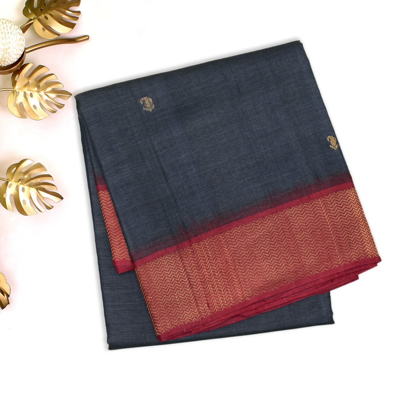 Grey Tussar Silk Saree with Mango Butta Design