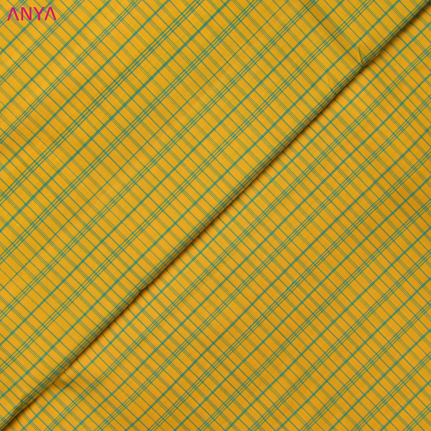 Mustard Kanchi Silk Fabric with Small Checks Design