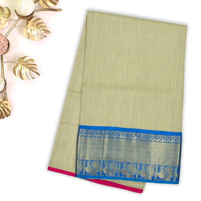 Tussar Color Silk Saree with Blue Kanchi Silk Border & Pink Blouse