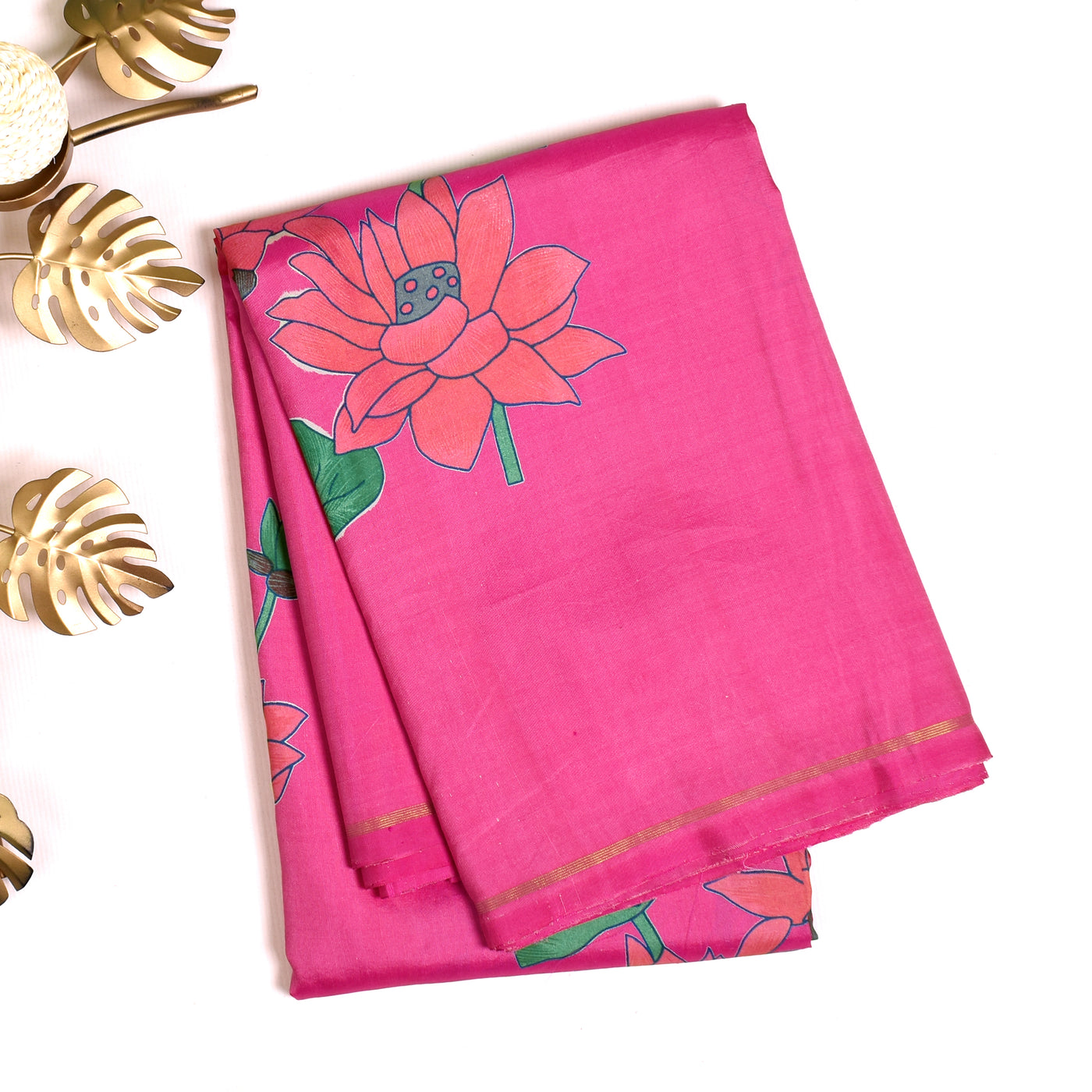 Light Pink Floral Printed Kanchi Silk Saree