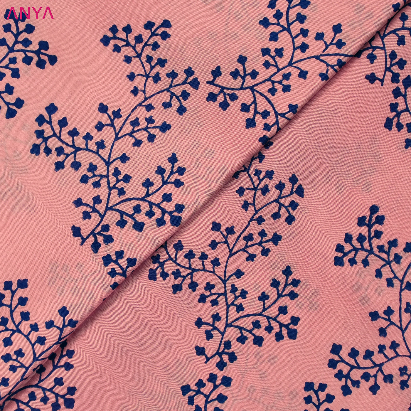 Baby Pink Kanchi Discharge Printed Silk Fabric with Creeper Print Design