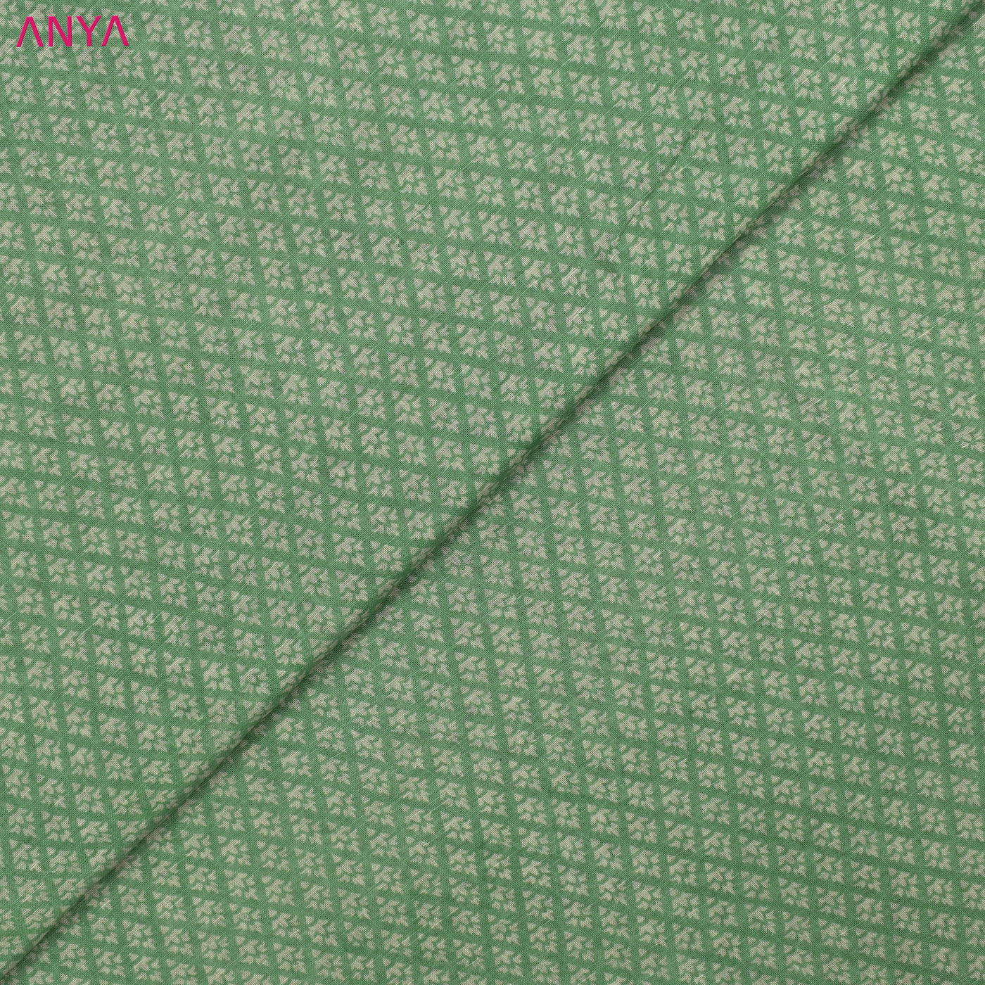 Green Linen Fabric with Small Printed Design