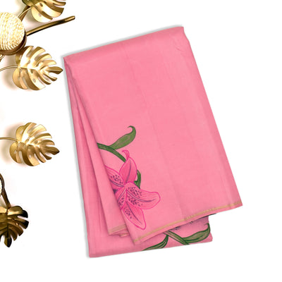 Onion Pink Hand Painted Kanchi Silk Saree with Floral Painted Design