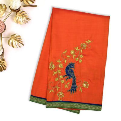 Orange Embroidery Silk Saree with Green Banarasi Border
