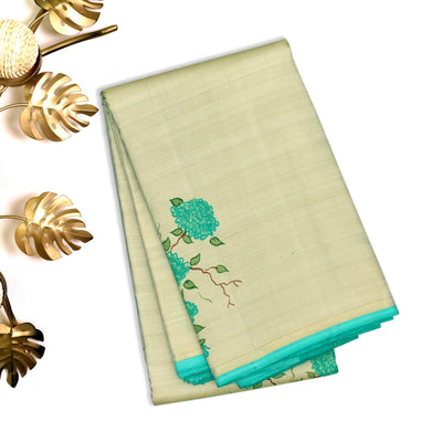 Off White Hand Painted Kanchi Silk Saree with Floral Painted Design
