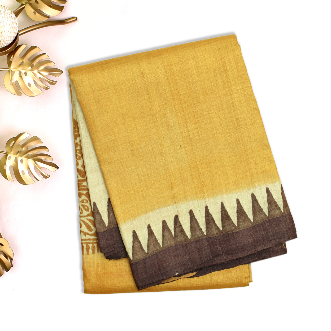Mustard Tussar Silk Saree with Rising Design