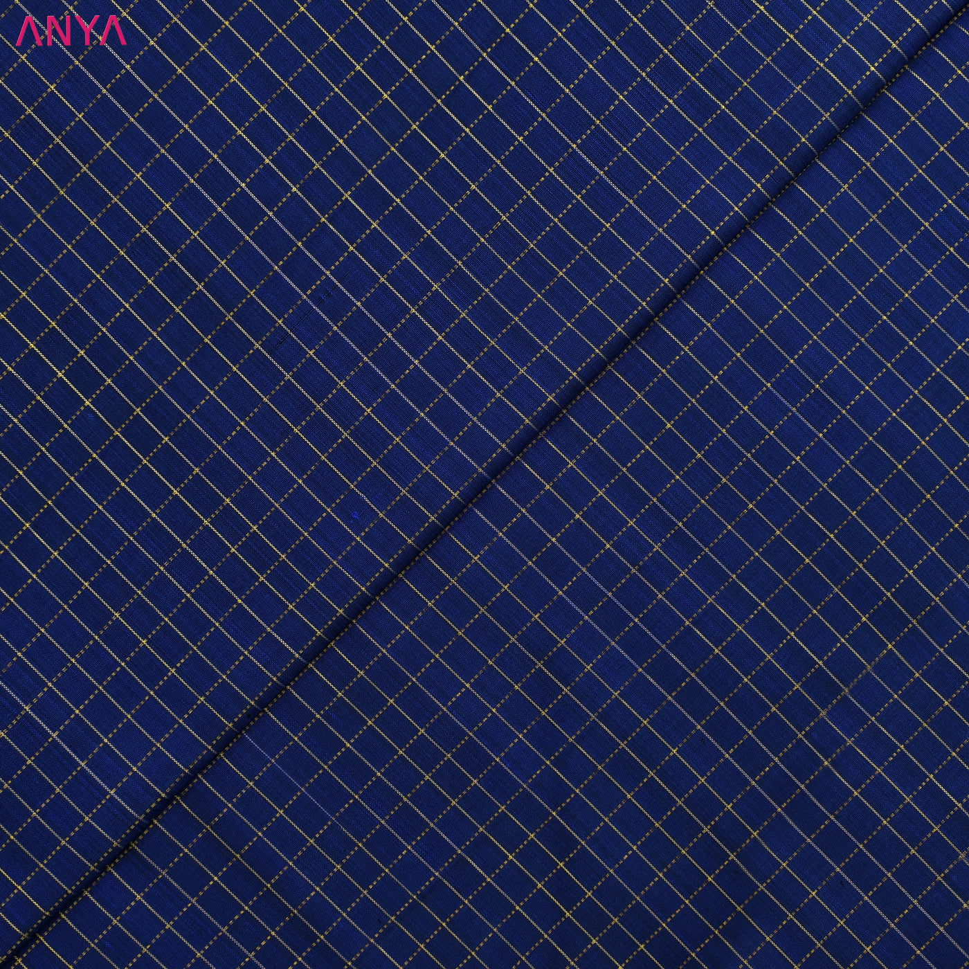 MS Blue Kanchi Silk Fabric with Small Muthu Zari Checks Design
