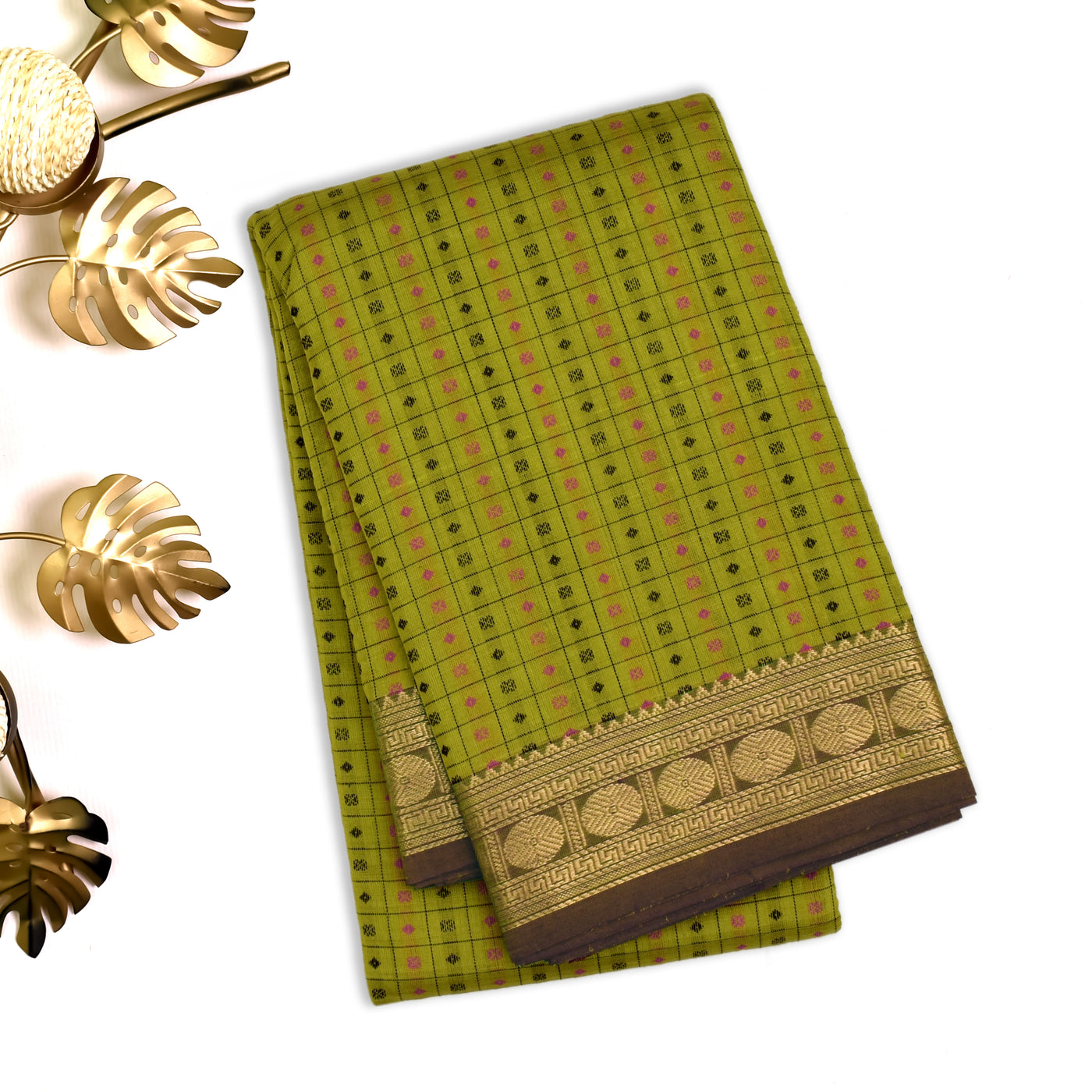 Samanga Green Kanchi Cotton Saree with Kattam Design