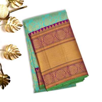 Blue Kanchipuram Silk Saree with Floral Creeper Design