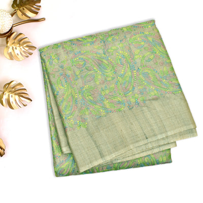 Off White Tussar Silk Saree with Embroidery Design