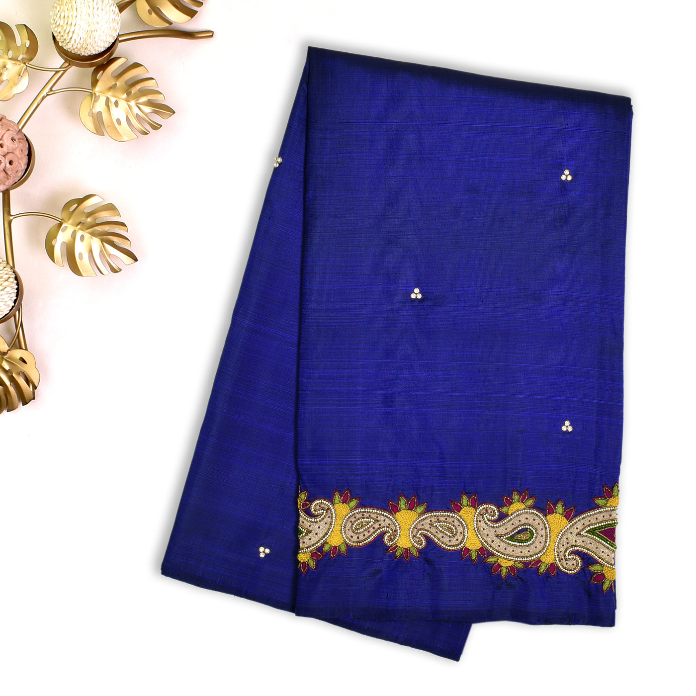 MS Blue Embroidery Silk Saree