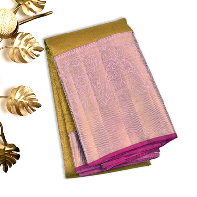 Oil Mustard Kanchipuram Silk Saree with Creeper Design