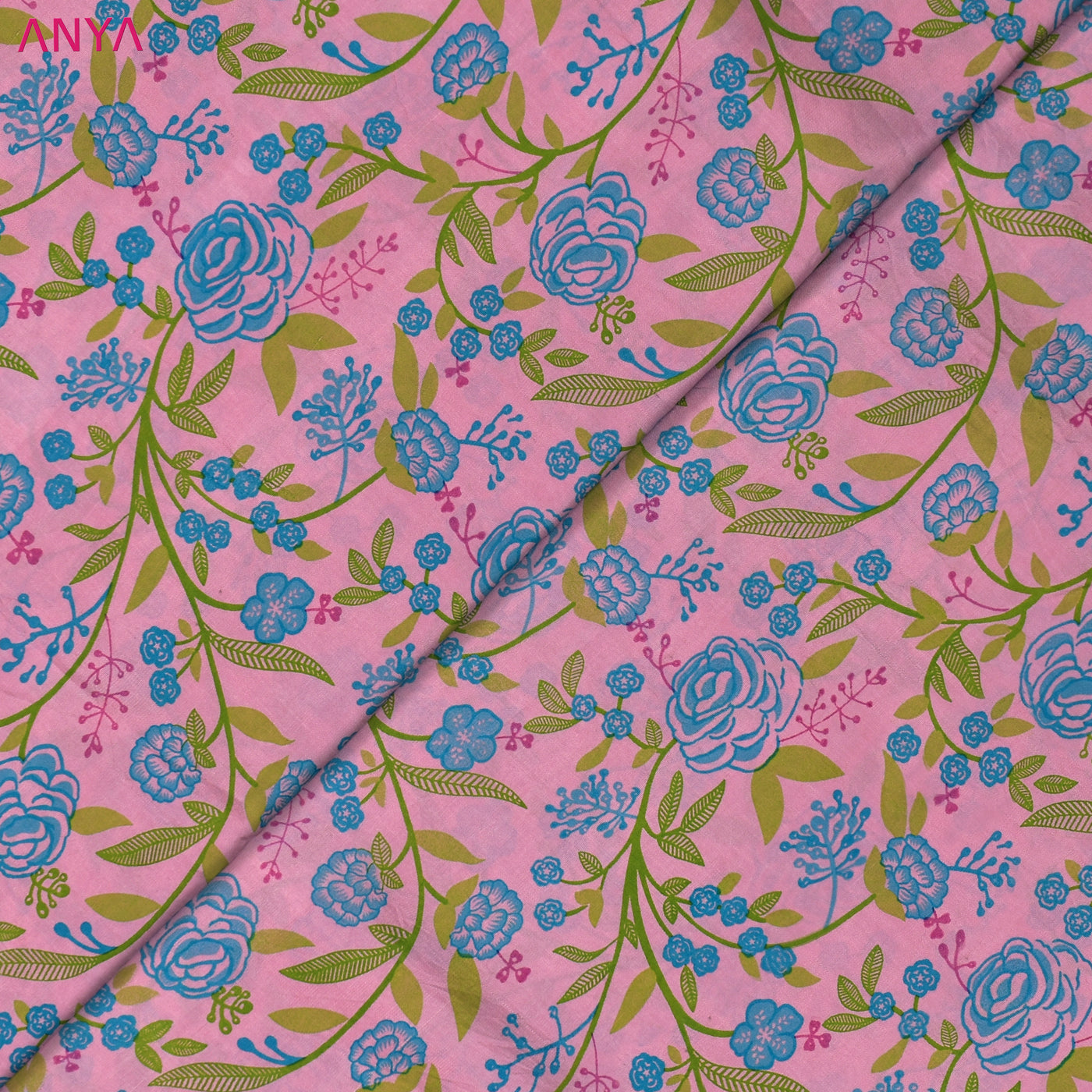 Pink Kanchi Discharge Printed Silk Fabric with Floral Print Design