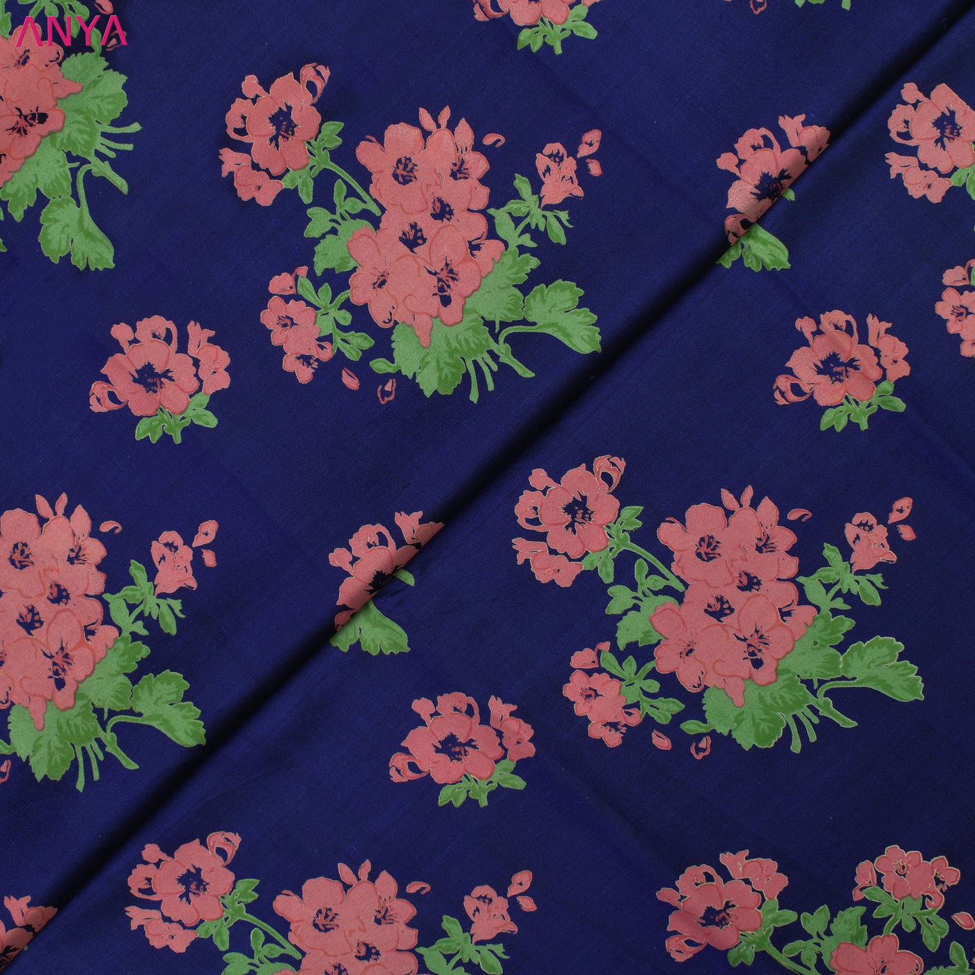 MS Blue Kanchi Silk Printed Fabric with Flower Printed Design