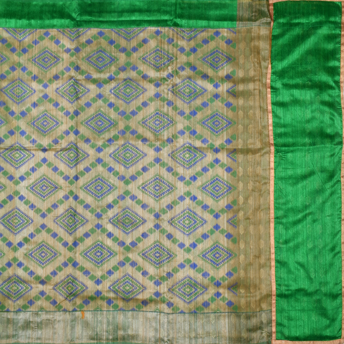 half-white-tussar-jute-and-green-cotton-banarasi-half-and-half-saree-with-cotton-banarasi-silk-blouse