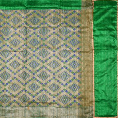 half-white-tussar-jute-and-green-cotton-banarasi-half-and-half-saree-with-cotton-banarasi-silk-blouse