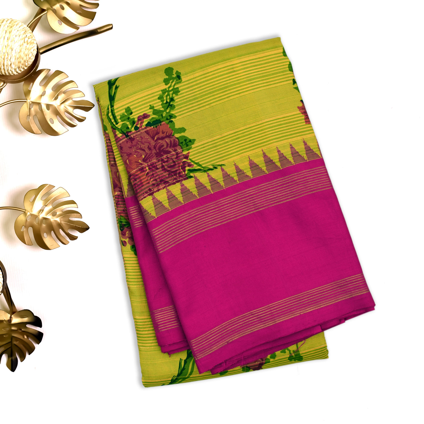 Samanga Green Printed Kanchi Silk Saree with Floral Printed Design