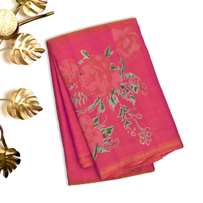 Peach Printed Kanchi Silk Saree with Floral Printed Design
