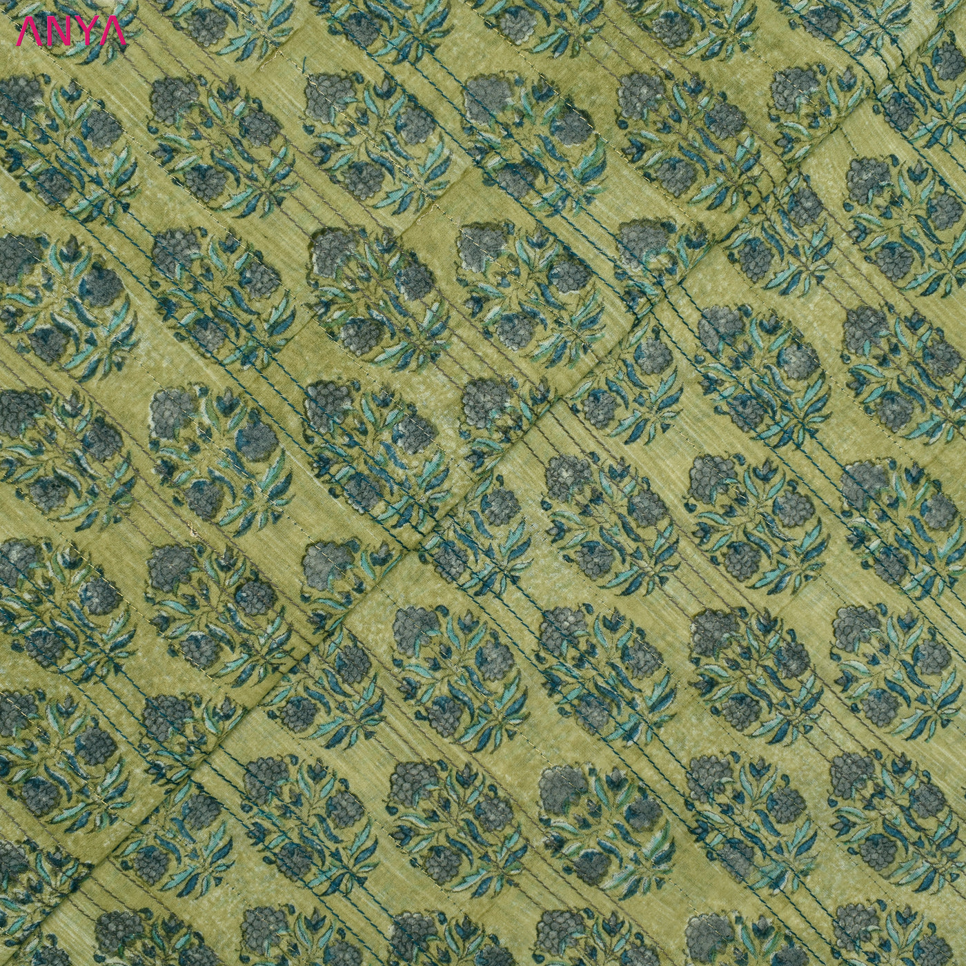 Elaka Green Floral Printed Maheshwari Silk Fabric