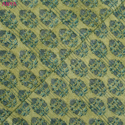 Elaka Green Floral Printed Maheshwari Silk Fabric