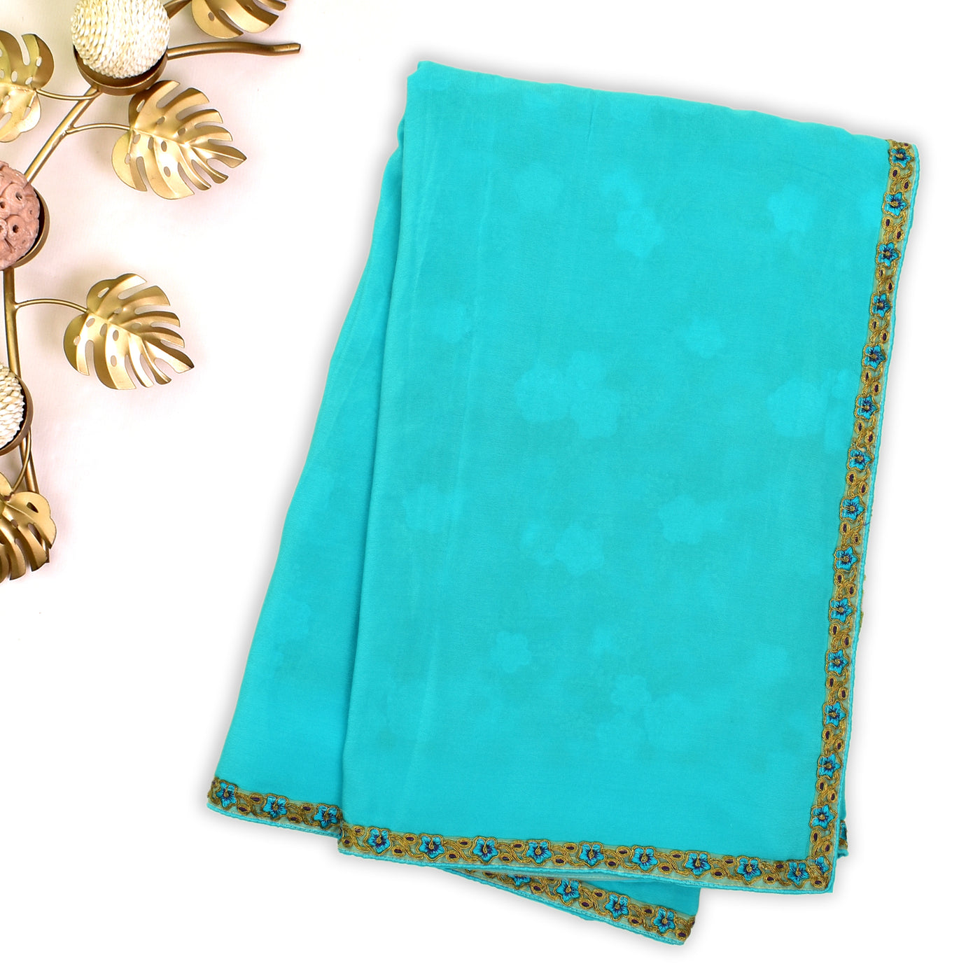 Baby Blue Georgette Saree with Net Embroidery Pallu