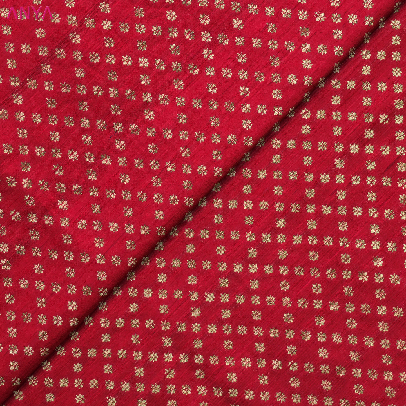 Red Banarasi Silk Fabric with Small Zari Butta Design