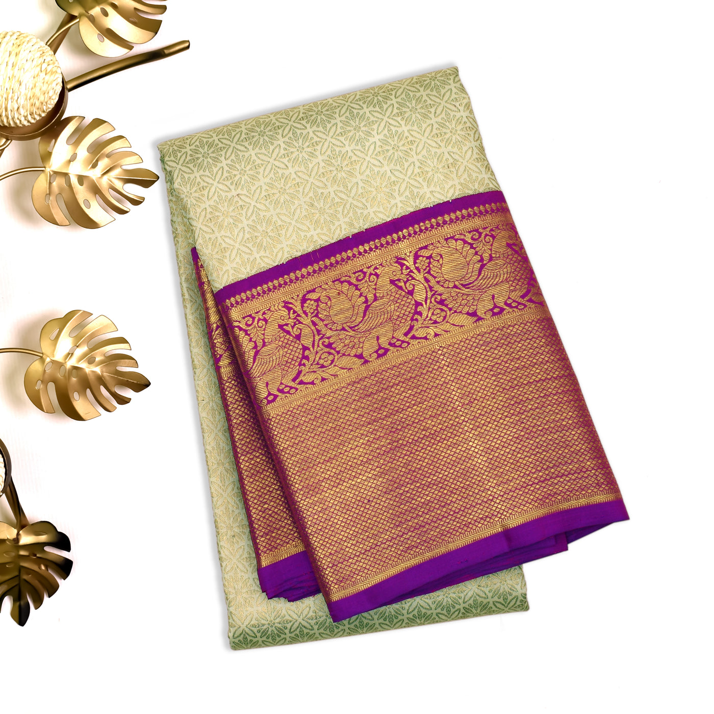 Off White Kanchipuram Silk Saree with Small Flower Design