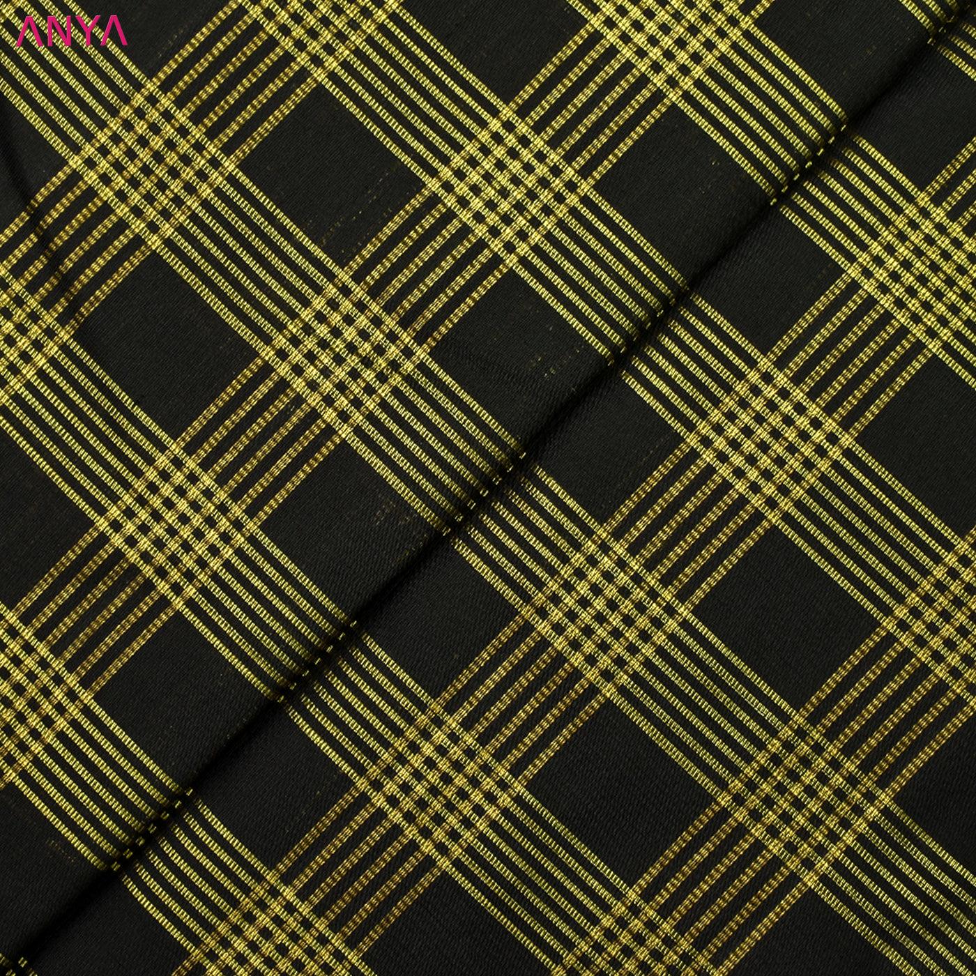 black-zari-checked-kanchi-silk-fabric