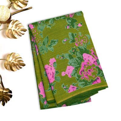 Samangha Green Printed Kanchi Silk Saree with Floral Printed Design
