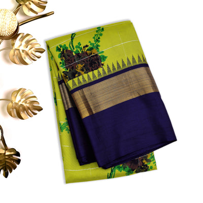 Samagha Green Printed Kanchi Silk Saree with Floral Printed Design